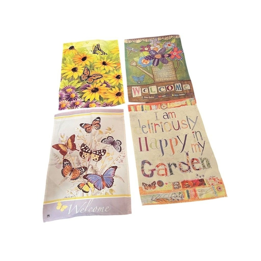 Studio M Set of 4 Outdoor Garden Flags Butterfly & Floral Spring Decor‎ yard